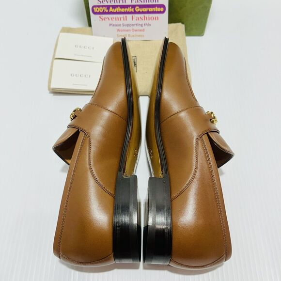 Gucci Chain Interlocking GG 10/ 10.5 US Loafer Brown Italian Leather Shoe NIB - Picture 9 of 13